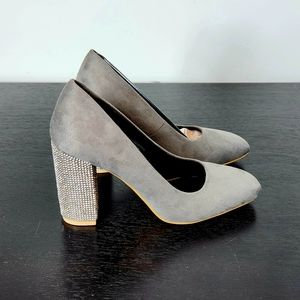 Italina Charcoal Heels with Glittering Silver Block